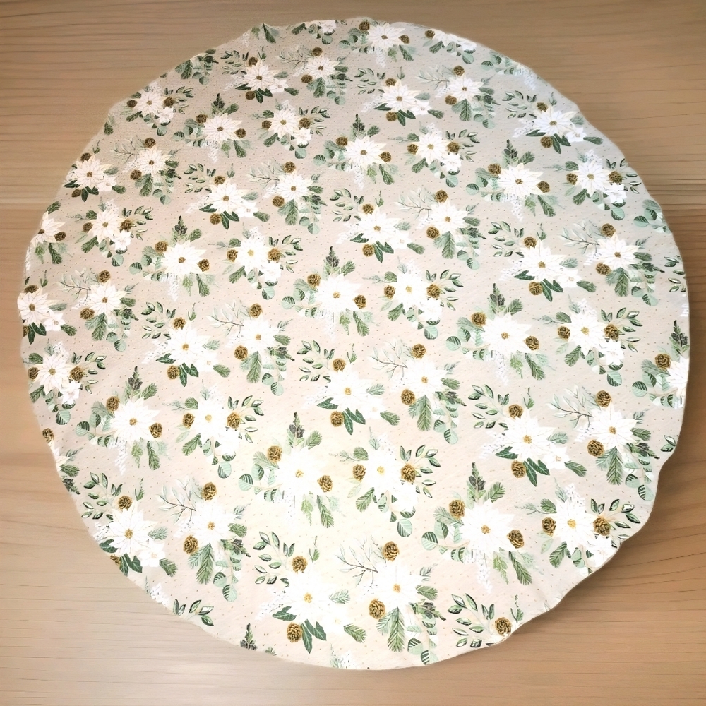 Rachel Ashwell Farmhouse 60" Round Poinsettia Tablecloth Neutral Linen